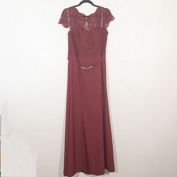 New Jenny Packham Burgundy Lace Top Formal Dress Size 16 - Picture 2 of 10